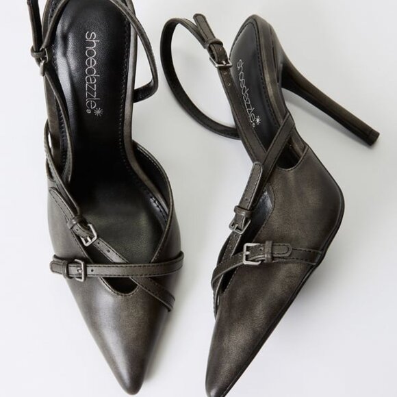 Anastasia Slingback Pump Distressed Black Size 11 wide with Matching Handbag - Picture 2 of 3